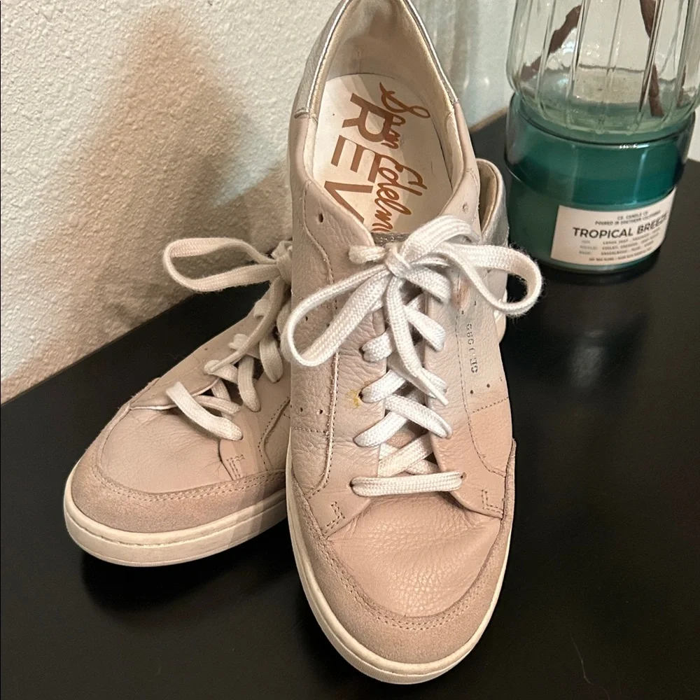 Sam Edelman JOSI Sliver Grey/Light Sone Leather‎ Lace-Up Sneakers Women’s Size 8